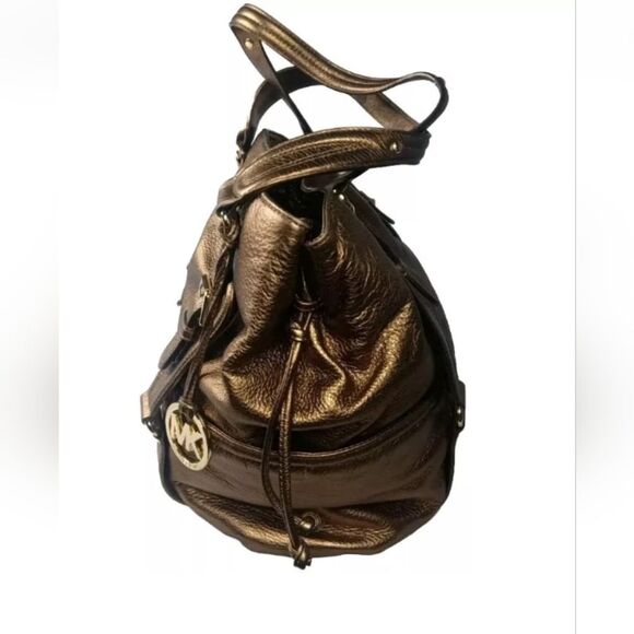 Michael Kors Lattington Large Tote Antique Brass Leather Handbag - Picture 8 of 13